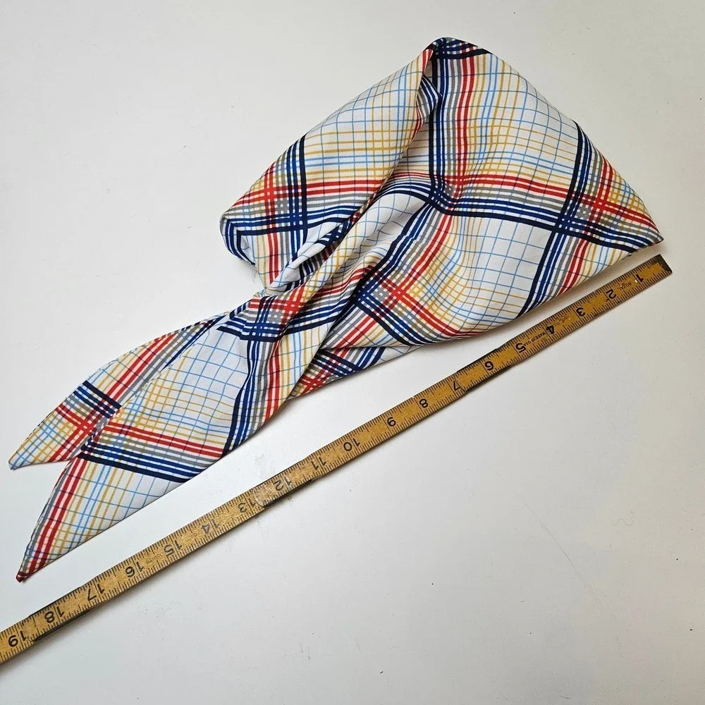 Vintage Scarf Hat Scrub‎ Tie Back White Plaid Chemo Retro Cathy Thousand Oaks Ca - Picture 8 of 8